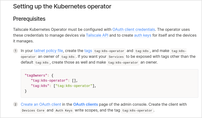 Kubernetes operator tailscale docs