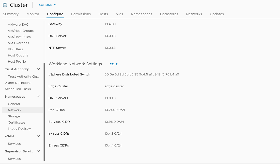 wcp configuration of subnets